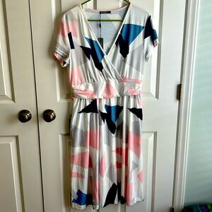 Ouges Women’s Large Short Sleeve V-neck Short Party Dress with Pockets